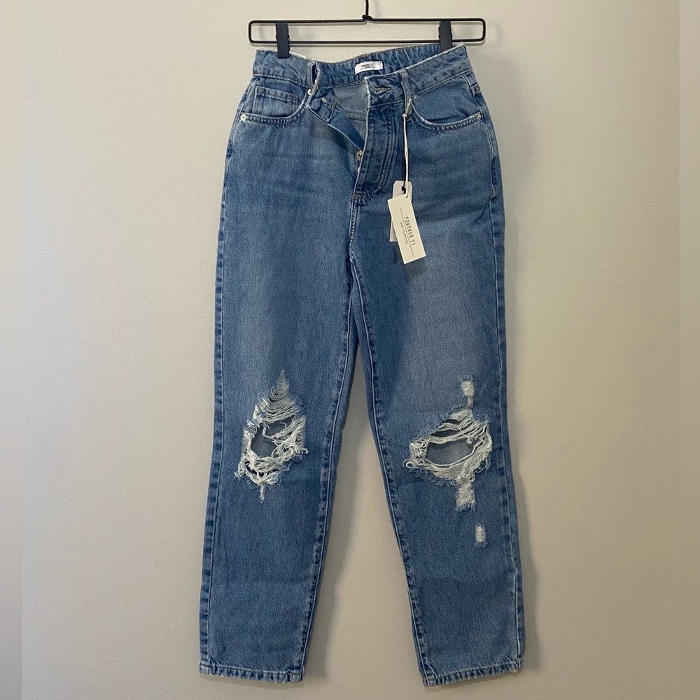 Women’s Distressed Mom Jeans (Size: 25) (Color: Blue)